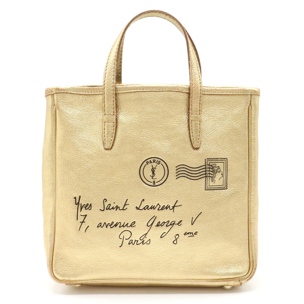 Saint Laurent Yves YSL Yves Y mail Tote Bag Handbag Metallic Leather Gold